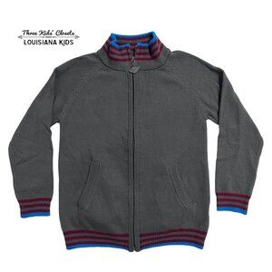 Appaman Sz 5 Grey Stripes Zipper Varsity Sweater